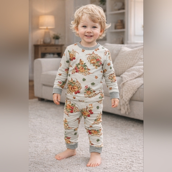 Burt's Bees Kids Other - Burt’s Bees Kids Organic Cotton Pajama Set Thanksgiving Fall Pumpkin Harvest 4T